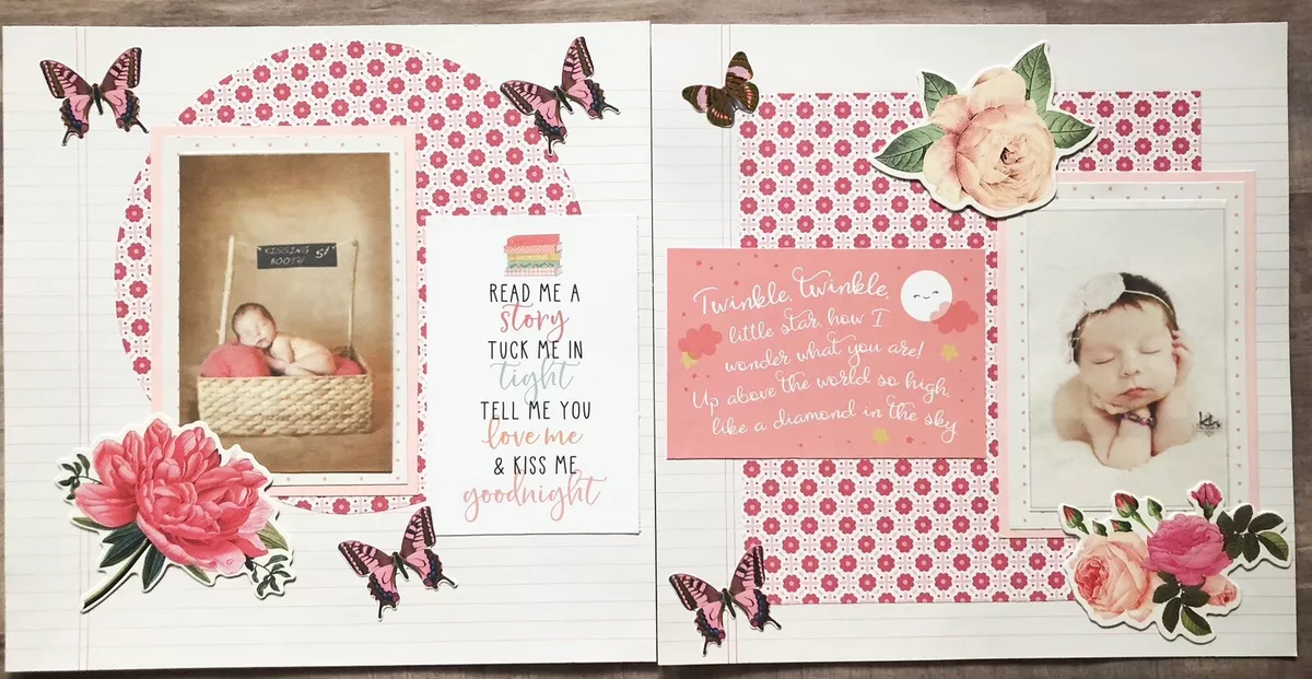 Baby Girl Scrapbook Layout, Baby Scrapbook Pages, 12 by 12 Baby Girl Pages