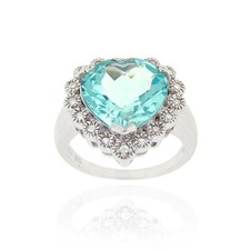 925 Silver 7ct. Blue Topaz CZ Heart Ring Size 6