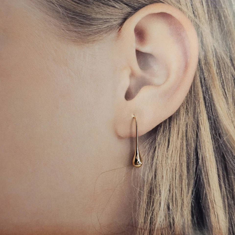 9ct Rose Gold Teardrop Dangly Threader Drop Earrings 2.6cm - Image 4 of 4