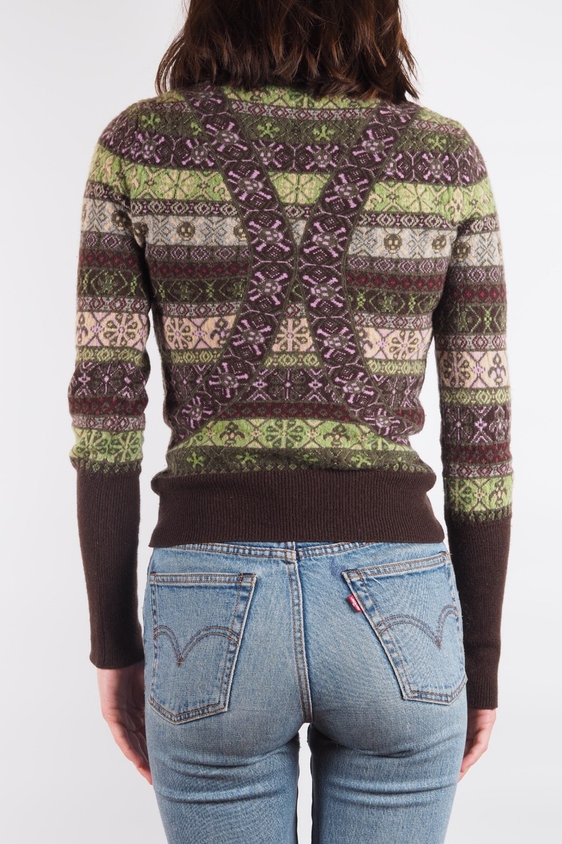 Alexander McQueen 90s Vintage Women's Fair Isle Wool Deep V-Neck
