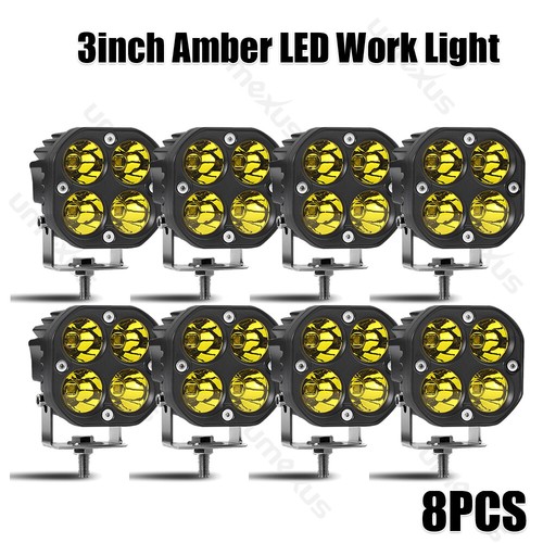 3" Square Yellow LED Pod Light - Amber Backlit - SAE Driving Beam - 20W - 2,000 Lumens - Single