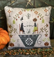 PATTERN Fancey Blackett Witch & Pumpkin Cross Stitch Sampler NEW Pineberry Lane