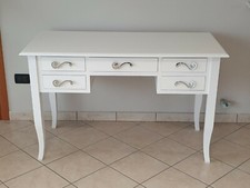 SCRIVANIA SCRITTOIO IN LEGNO SHABBY CHIC 5 CASSETTI BIANCO 