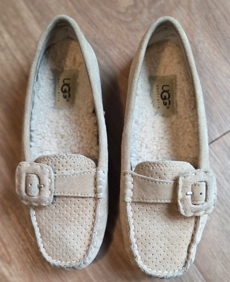 Scarpe UGG Australia mocassino guida slip on pelle scamosciata kaki taglia 6