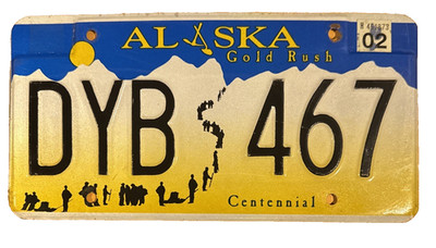 2002 Alaska Gold Rush License Plate # DYB 467