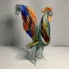 Vintage Murano Style Hand Blown Glass Rooster Figurine 9" Colorful Art Glass
