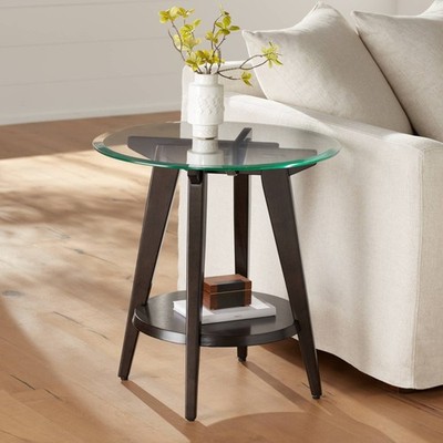 Farmhouse Wood Low Round Accent Table 24'' Wide Dark Brown for Living Room Home
