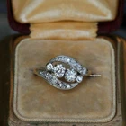 Two Stone Vintage Engagement Ring 1Ct Round Diamond 14k Yellow Gold Over Size 7