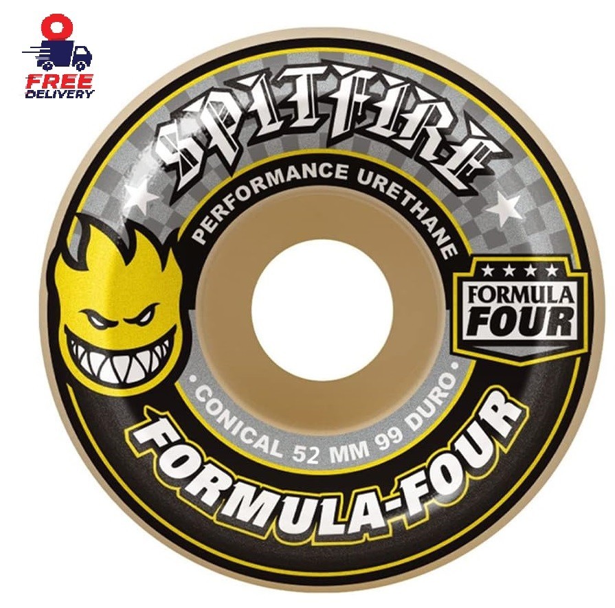 Spitfire Wheels Formula Four Conical Skateboard Wheels 99D Set of 4 White/Yellow