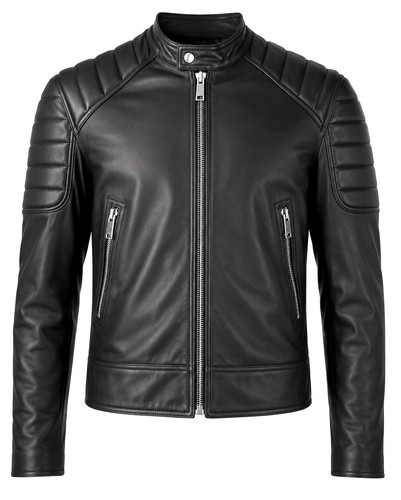 Chaqueta de cuero para motociclista Café Racer para hombre negra cuero suave de piel de oveja