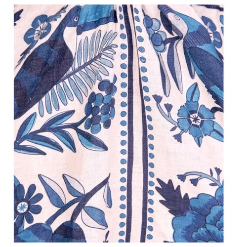 Vestido FARM RIO Azulejos Tropicales Floral Mezcla de Lino Mini Línea A Talla Mediana - Imagen 7 de 16