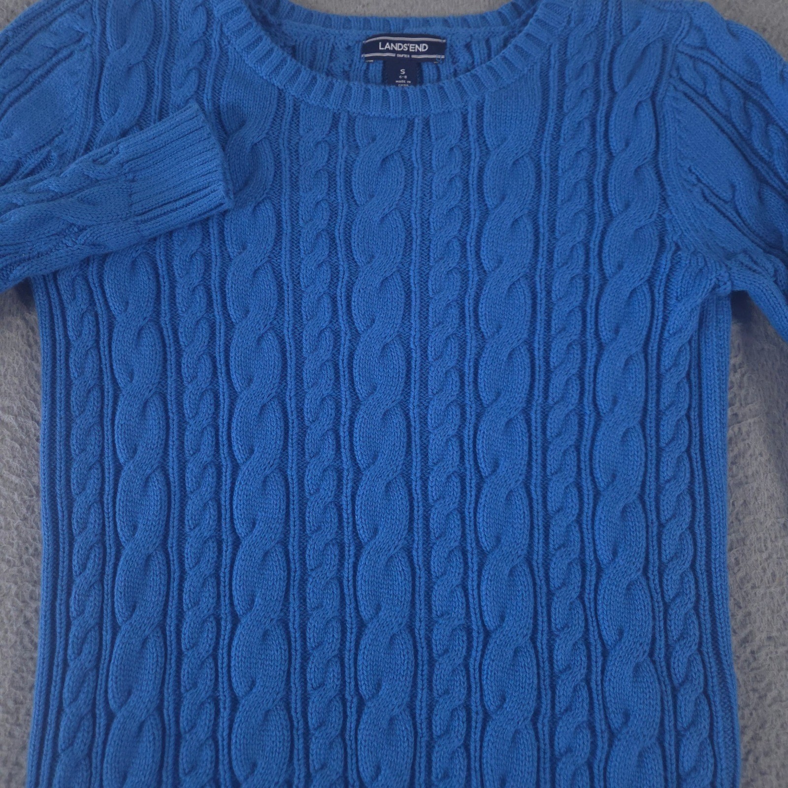 Lands End Sweater Womens Small Drifter Cotton Cable Knit Crewneck Long Sleeve