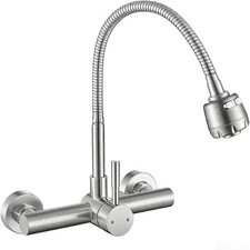 Wall Mount Kitchen Sink Faucet 8 Inch Center with Flexible Sprayer Stainless