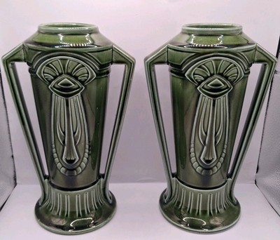 Einzigartiges Eichwald Doppelgriffvasen Paar Übergang Jugendstil zu Art Déco 