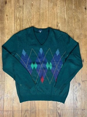 Vintage V-Ausschnitt Pullover Wolle mehrfarbig gemustert L Daniel Hechter Paris