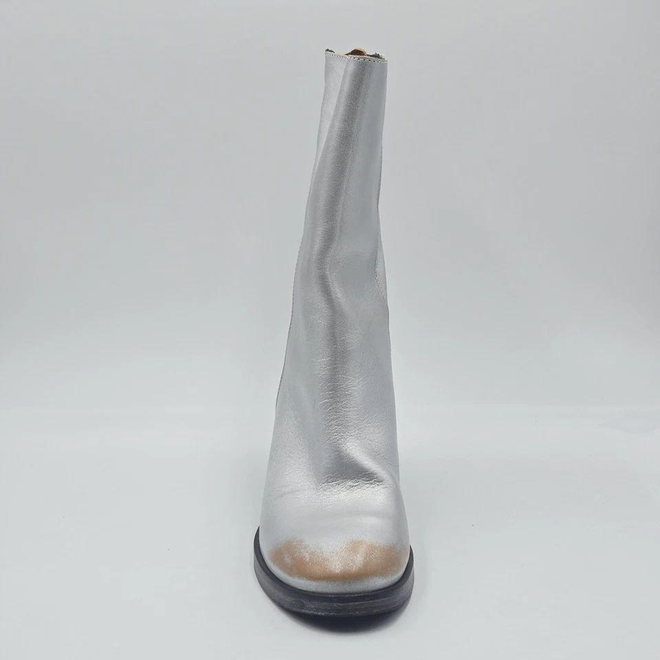 Scarpe Donna Moma Tg 37 Stivaletti Agnes Argento Pelle Effetto Ruined 60CN - Immagine 3 di 4