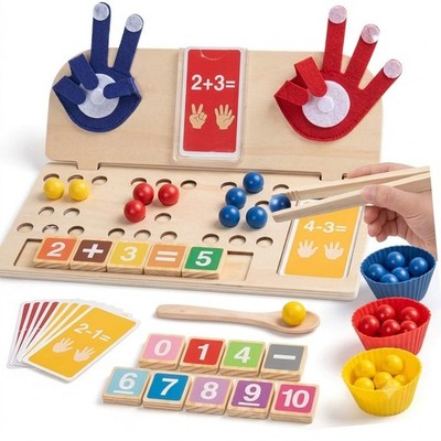 Wooden Finger Counting Math Toy   Move Fingers, Sort Clip Beads, Build Equations
