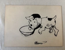 Hand Drawn Pen Dog Sketch Signed Massier 4x5.5” Original 