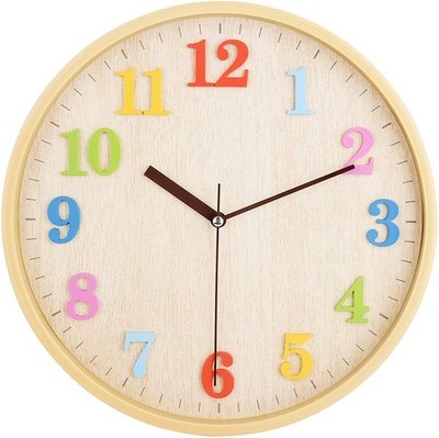 Topkey 12'' Wooden Look Wall Clock Silent Non-Ticking 3D 3d Color Numbers 