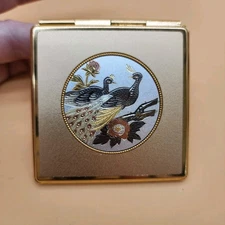 Vintage CHOKIN Japanese Peacock Art Metal Double Mirror Compact 