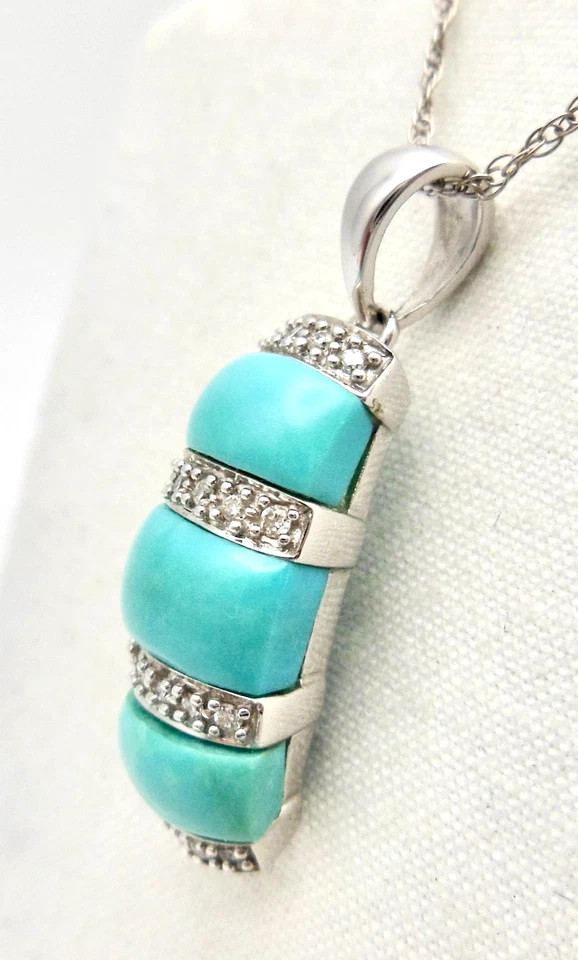 Colgante cúpula curva diamante turquesa cabujón LeVian oro blanco 14k 18" HK 3,5 g Foto 3 de 4