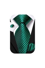 Mens 70 inches Tie Set Extra Long Necktie With Cufflinks Emerald Green