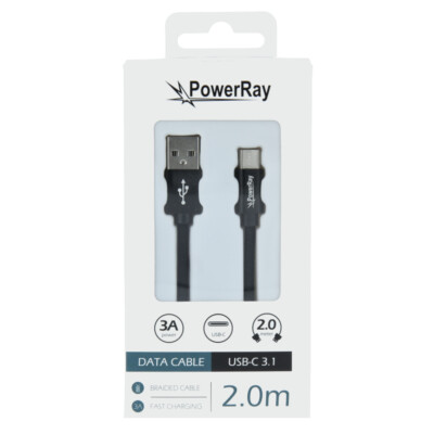 PowerRay Daten Kabel, Daten/Ladekabel, USB auf USB Typ-C, 2.0 m, textilummantelt