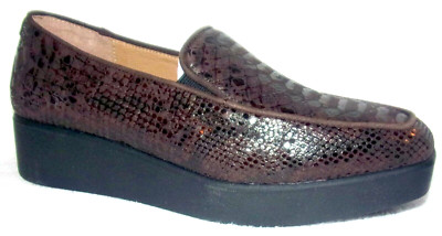 NEW NYDJ GIRA PYTHON PRINT EXPRESSO LEATHER PLATFORM LOAFERS 6 M