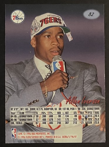 1996-97 FLEER ALLEN IVERSON ROOKIE RC #235 PHILADELPHIA 76ERS @ NON NUOVO DI ZECCA - Foto 2 di 3