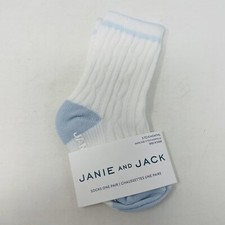 Janie and Jack Baby Boys 3-6 Months Cable Knit Ribbed Crew Socks in White/Blue