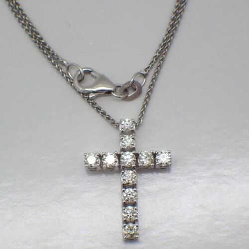 Diamond Cross Pendant Necklace 14K White Gold - image 1
