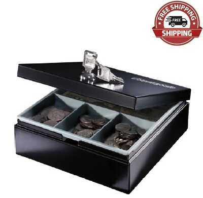 Small Personal Security Safe with Key - Cash Box Metal - Black - FREE SHIPPING
