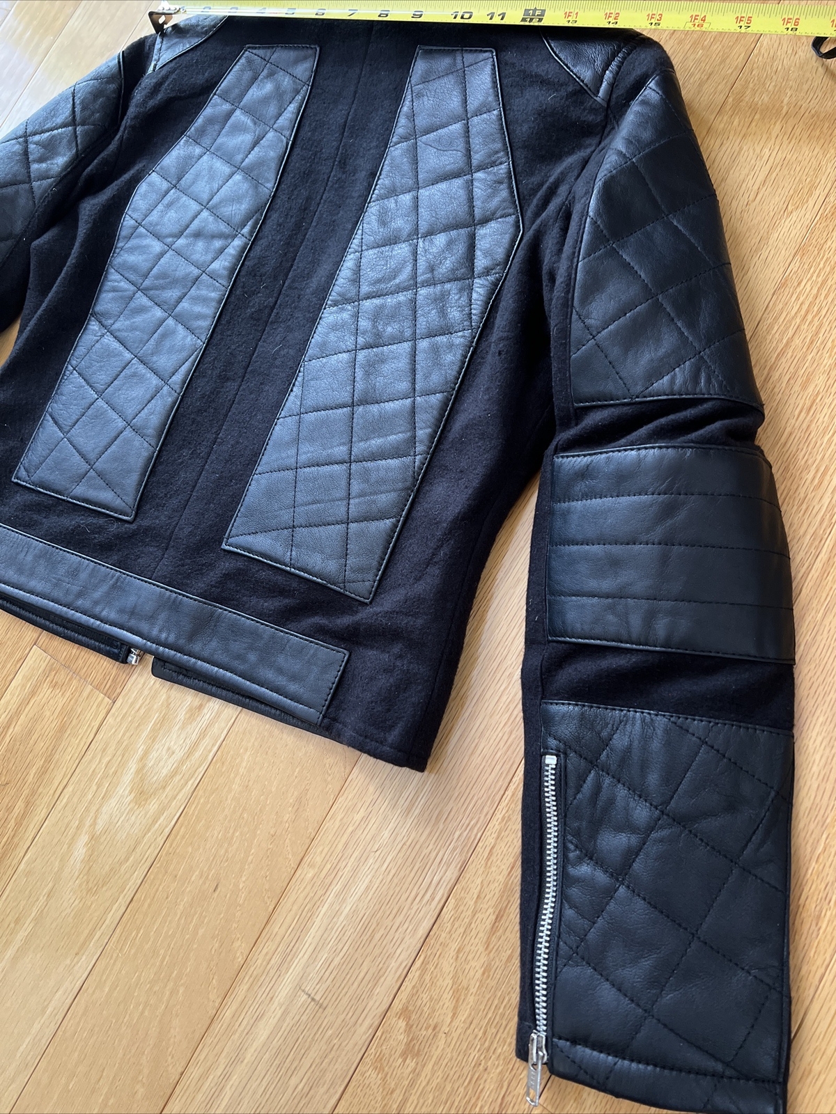 Rare Women'S Black Quilted Biker Genuine Leather Jacket with Wool Accent Small image 9