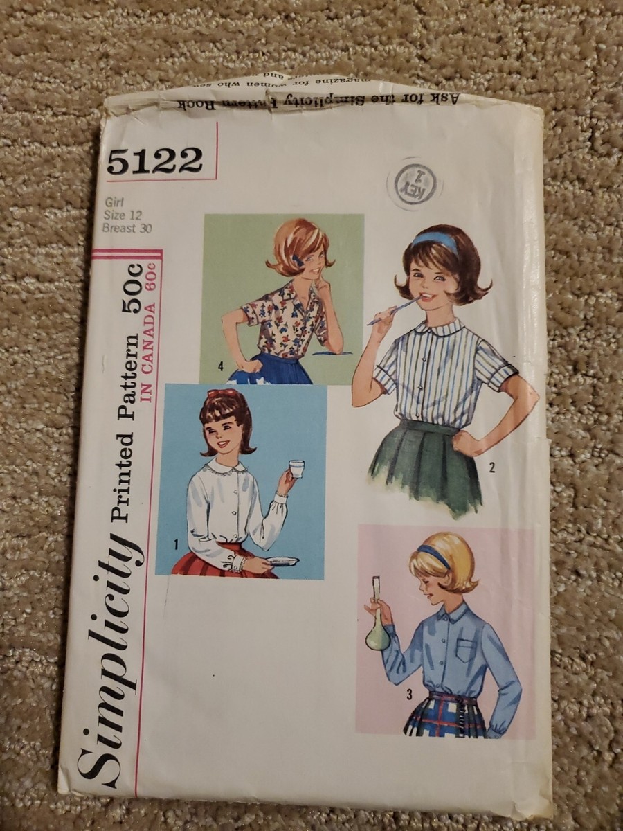 Vintage Sewing Pattern Simplicity 5122, Girls 1963 Blouses in