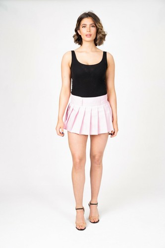 Pink Micro Check Mini Skirt Women's Tartan Casual Soft High Waist Pleated Plaid - Picture 2 of 9
