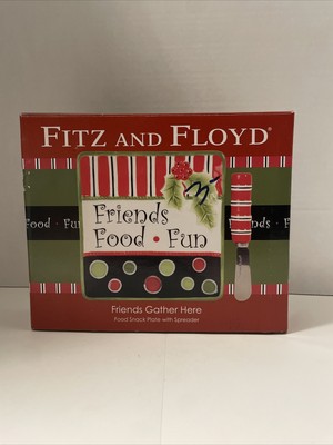 Fitz & Floyd Friends Gather Here Holiday Snack Plate & Spreader NIB