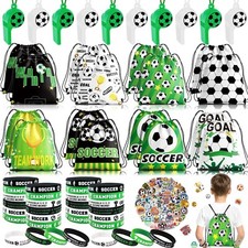 98Pcs Soccer Party Favors, Soccer Drawstring Bags with Silicone Bracelet Socc...