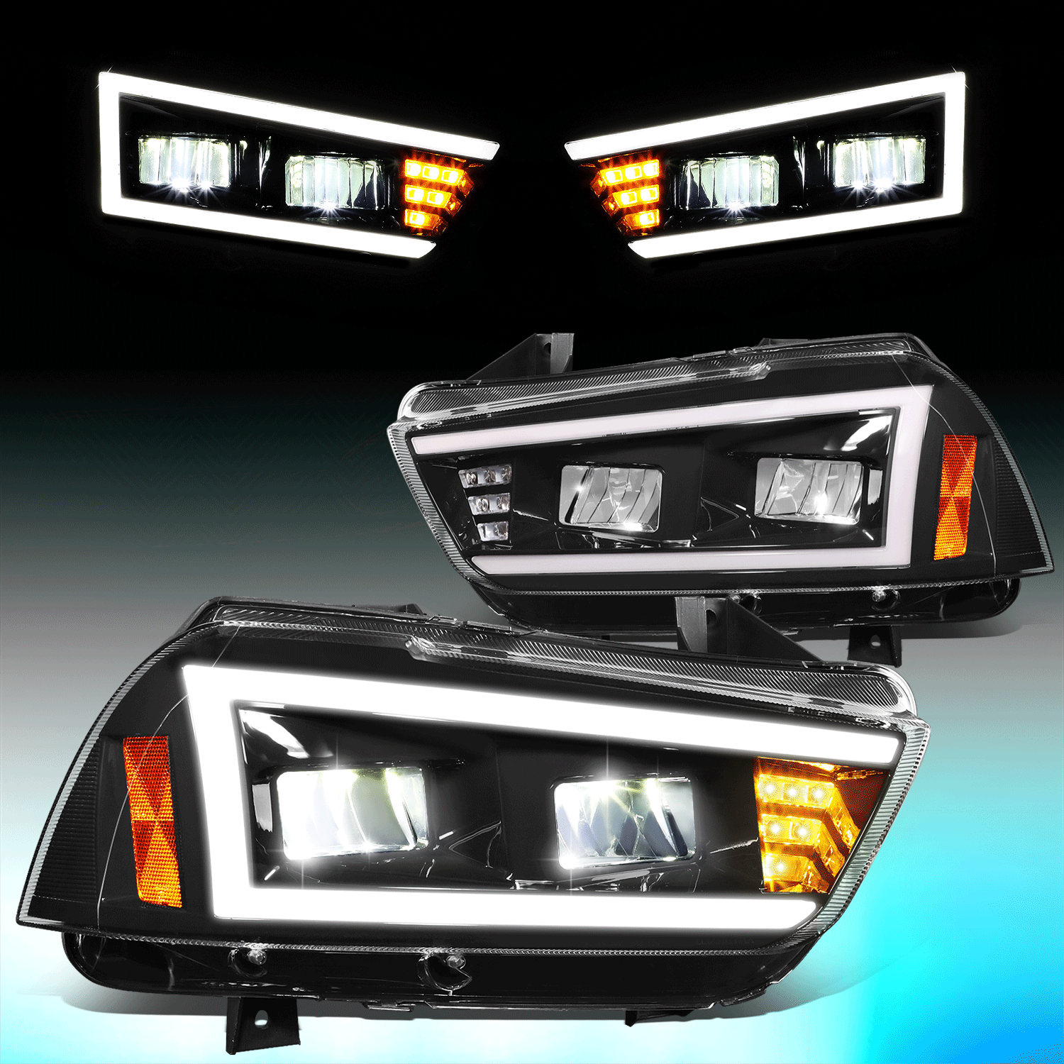 For 20112014 Dodge Charger LED DRL+ Turn Signal Headlight Lamp Black