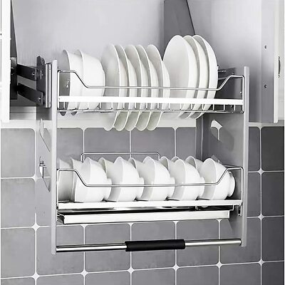 Wall Cabinet ≥24 Pull-Down Dish Rack 2 Tier Shelving System Shelf