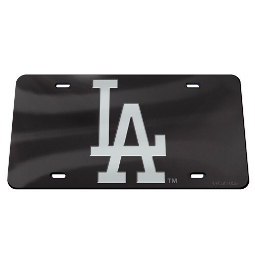 LOS ANGELES DODGERS BLACK AND SILVER CRYSTAL MIRRORED CAR LICENSE PLATE - Picture 1 of 1