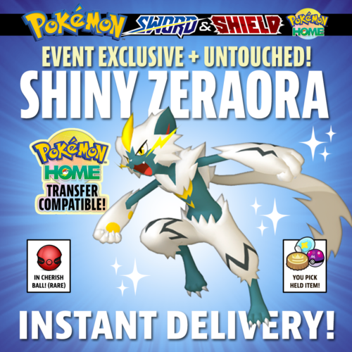 ✨SHINY ZERAORA✨ SUPER RARE EVENT-ONLY MYTHICAL Pokemon for Sword/Shield/Home!! - Picture 1 of 12