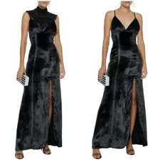 Haute Hippie Black Velvet Maxi Dress Lace Collar 4 NWT $895