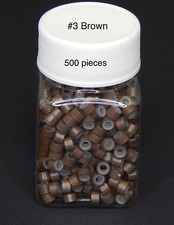 500 Silicone Micro Link Rings 5mm Lined Beads Hair Extensions Tool Brown