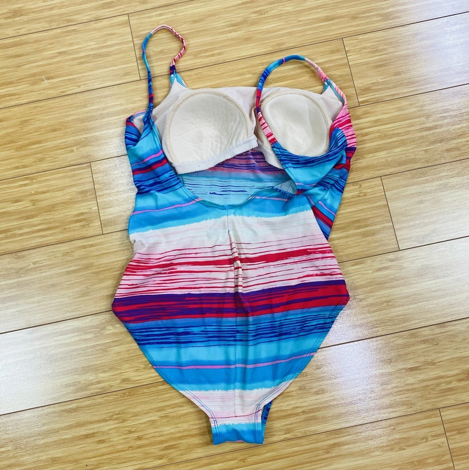 Traje de baño BEACH NATIVE a rayas de una pieza azul verde talla XL Foto 2 de 4