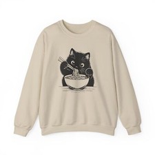 Cute Cat Eating Ramen Sweatshirt, Funny Cat Lover Gift