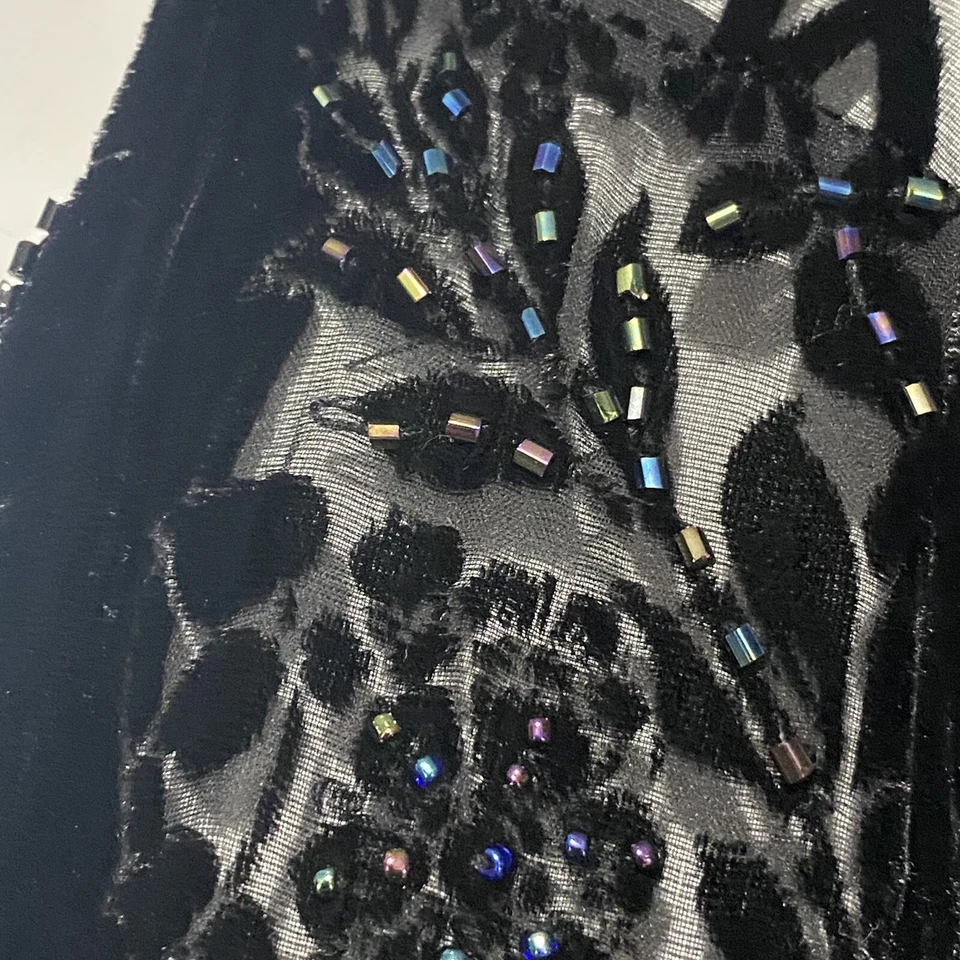 Camisa Boho Negra Dorada Vidrio Cuentas Seda Rayón Abierta Flecos Moda Occidental Foto 4 de 4