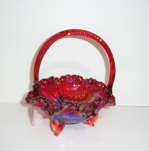 Fenton Family Signature Series Red Carnival Leaf Lions Footed Basket COA & Box