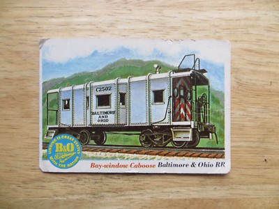 1955 VINTAGE TOPPS RAILS & SAILS BUBBLE GUM CARD # 48 BAY WINDOW CABOOSE, B&O RR