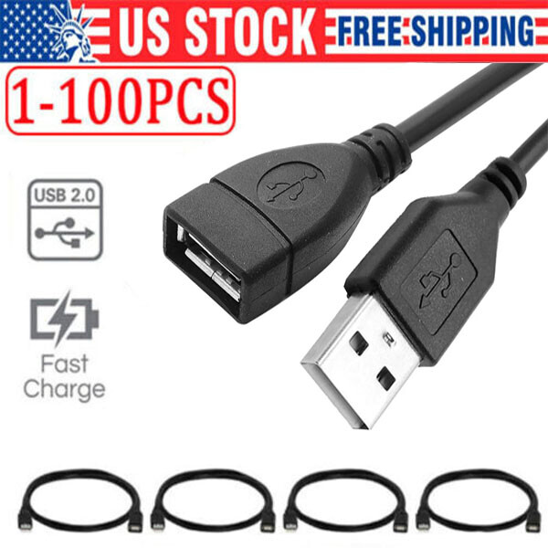 High-Speed USB 2.0 Extension Cable Male to Female Extender Cord Bulk Lot