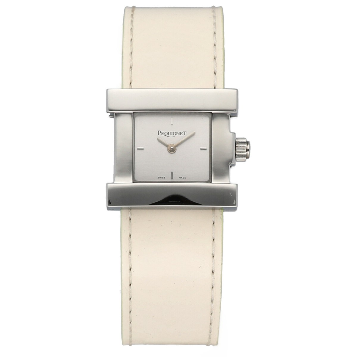 Pequignet Sorella 3439 Steel 25 mm Silver Dial White Leather